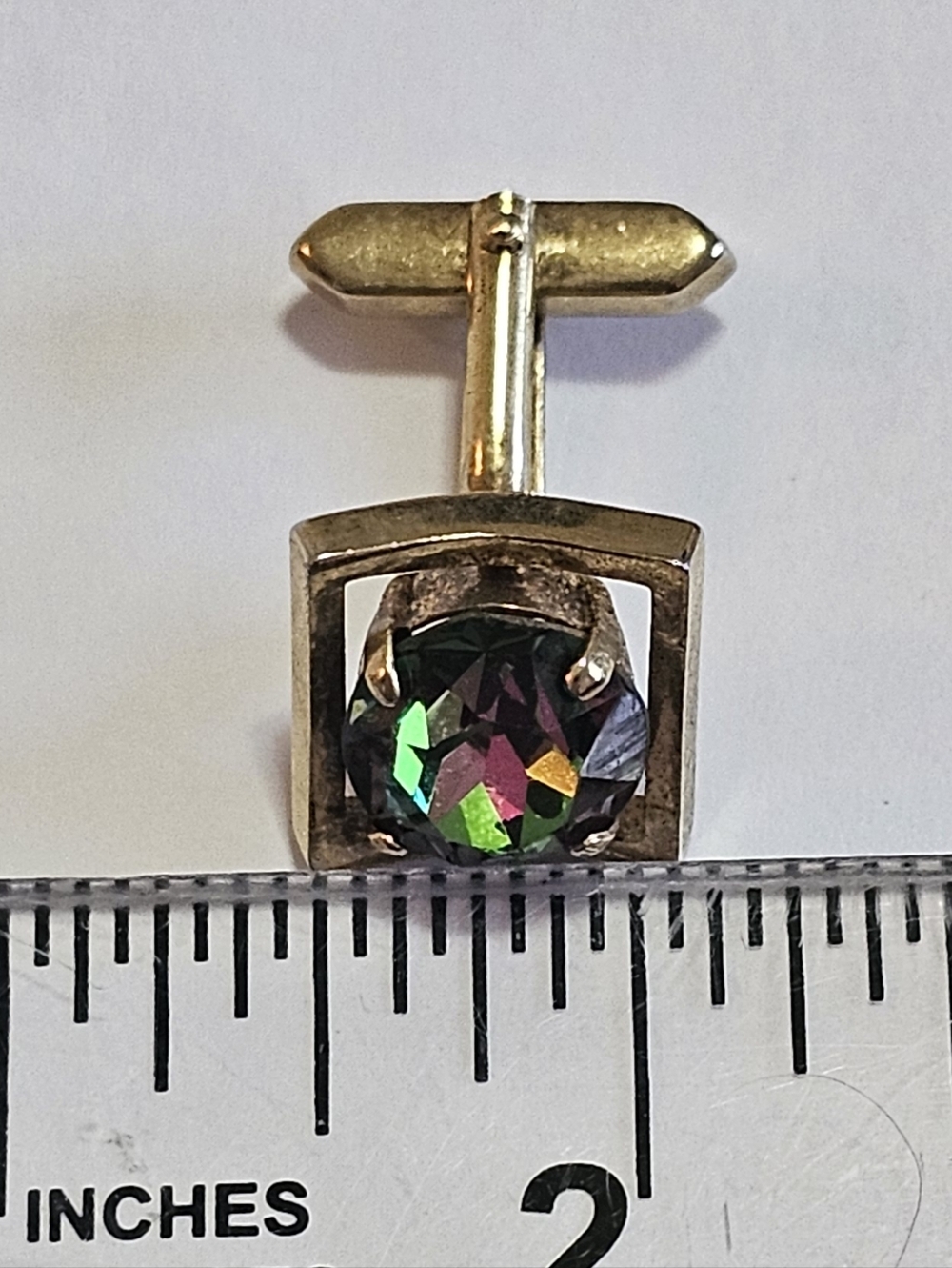 Vintage Swank Gold-Tone Cuff Links with Watermelon Vitrial Medium Mystic Topaz - Picture 9 of 9